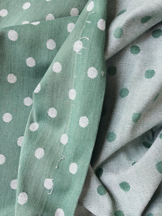 Green ticking with white polka dots. Spain c.1940 - 82×112 cm