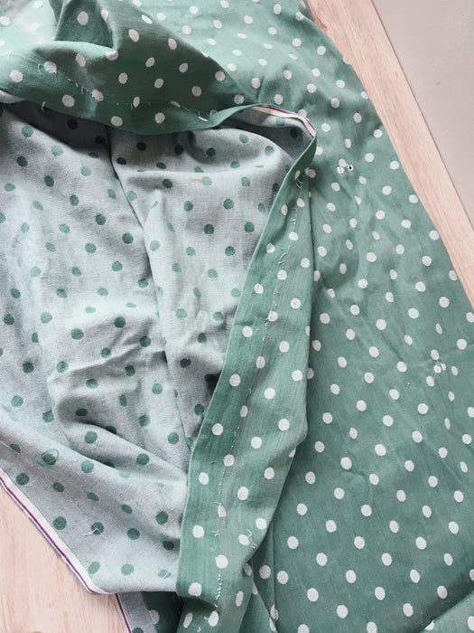 Green ticking with white polka dots. Spain c.1940 - 82×112 cm