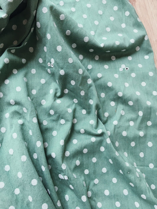 Green ticking with white polka dots. Spain c.1940 - 82×112 cm