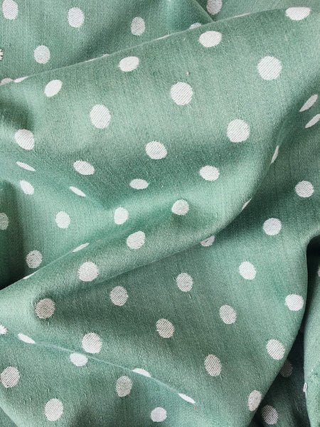 Green ticking with white polka dots. Spain c.1940 - 82×112 cm
