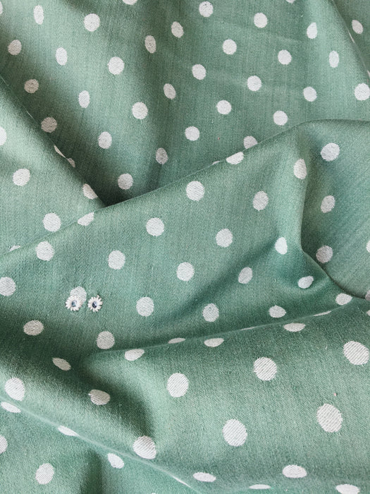 Green ticking with white polka dots. Spain c.1940 - 82×112 cm