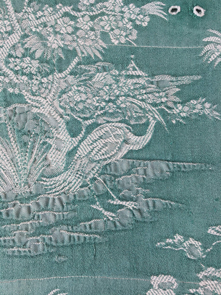 Green Birds Chinoiserie Antique European Ticking Fabric Recovered Panels REC-DA-VERDE-033 - Ticking Depot