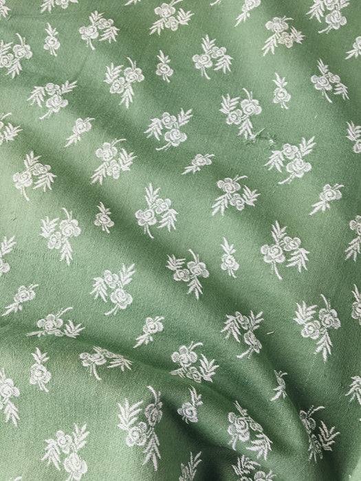 Olive green ticking with small flowers. Spain c.1900 - 104×154 cm