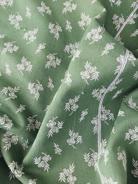 Olive green ticking with small flowers. Spain c.1900 - 104×154 cm