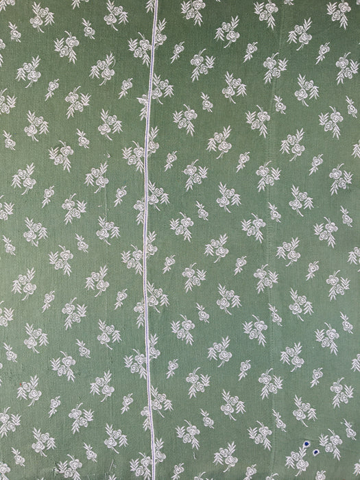 Olive green ticking with small flowers. Spain c.1900 - 104×154 cm