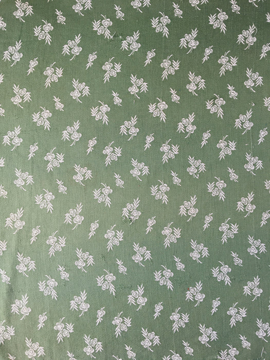 Olive green ticking with small flowers. Spain c.1900 - 104×154 cm