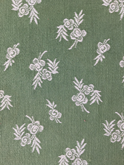 Olive green ticking with small flowers. Spain c.1900 - 104×154 cm
