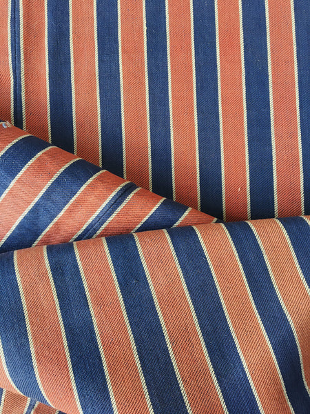 Blue Orange Stripes Antique European Ticking Fabric Recovered Panels REC-FI-001 - Ticking Depot
