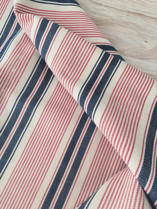 Narrow red, blue and white stripes ticking. Finland c.1900 - 58 cm × 3.8 meters (2 pieces avail.)