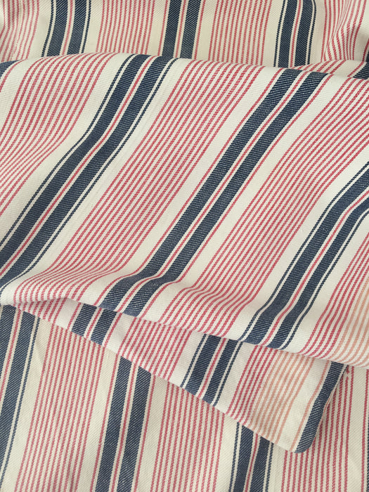 Narrow red, blue and white stripes ticking. Finland c.1900 - 58 cm × 3.8 meters (2 pieces avail.)
