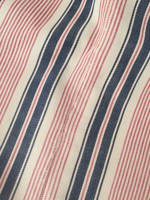 Narrow red, blue and white stripes ticking. Finland c.1900 - 58 cm × 3.8 meters (2 pieces avail.)