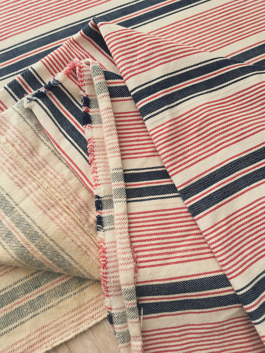 Narrow red, blue and white stripes ticking. Finland c.1900 - 58 cm × 3.8 meters (2 pieces avail.)
