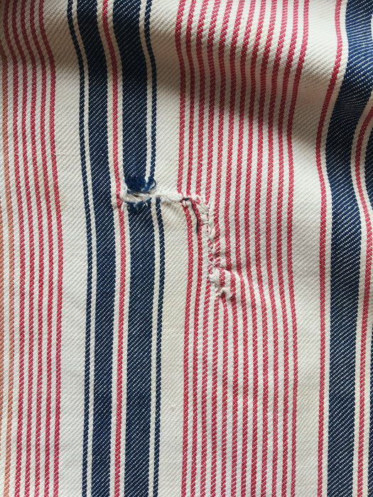 Narrow red, blue and white stripes ticking. Finland c.1900 - 58 cm × 3.8 meters (2 pieces avail.)