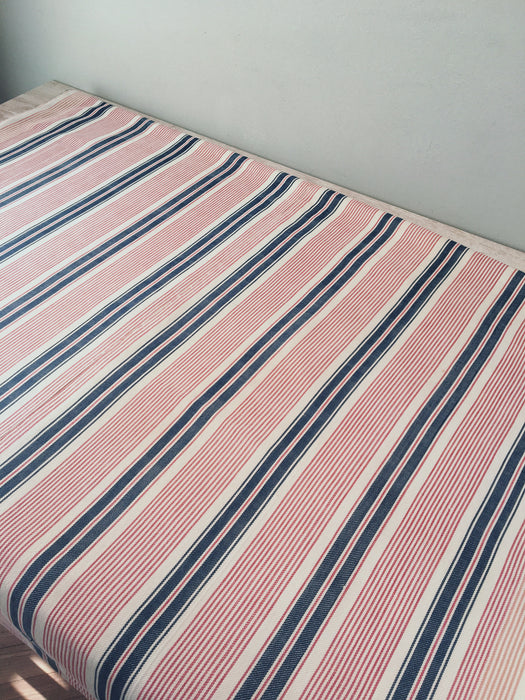 Narrow red, blue and white stripes ticking. Finland c.1900 - 58 cm × 3.8 meters (2 pieces avail.)