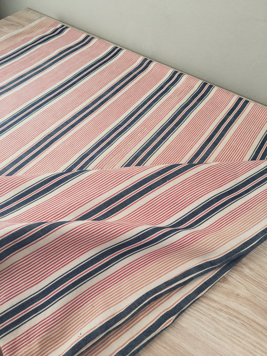 Narrow red, blue and white stripes ticking. Finland c.1900 - 58 cm × 3.8 meters (2 pieces avail.)