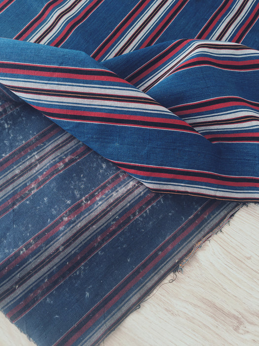 Multicolor striped ticking in blue, red and white. Very rare. Finland c.1900