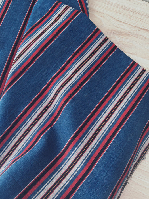Multicolor striped ticking in blue, red and white. Very rare. Finland c.1900