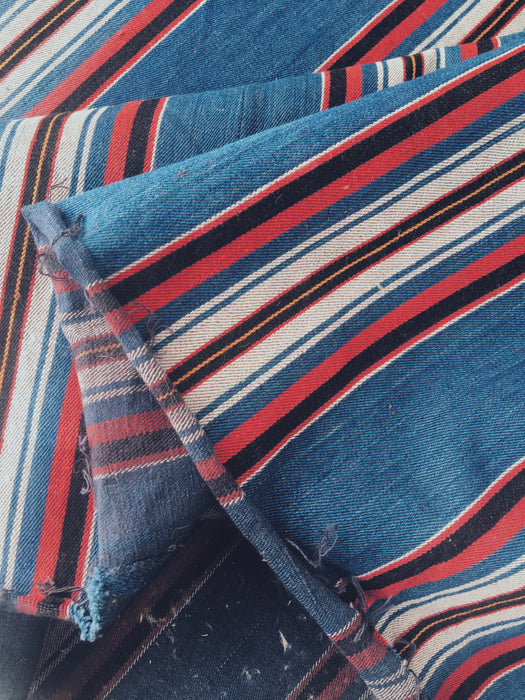 Multicolor striped ticking in blue, red and white. Very rare. Finland c.1900