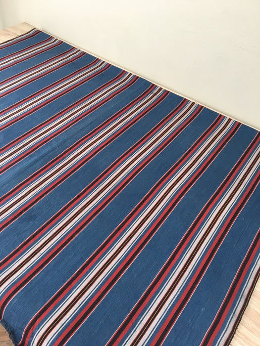 Multicolor striped ticking in blue, red and white. Very rare. Finland c.1900