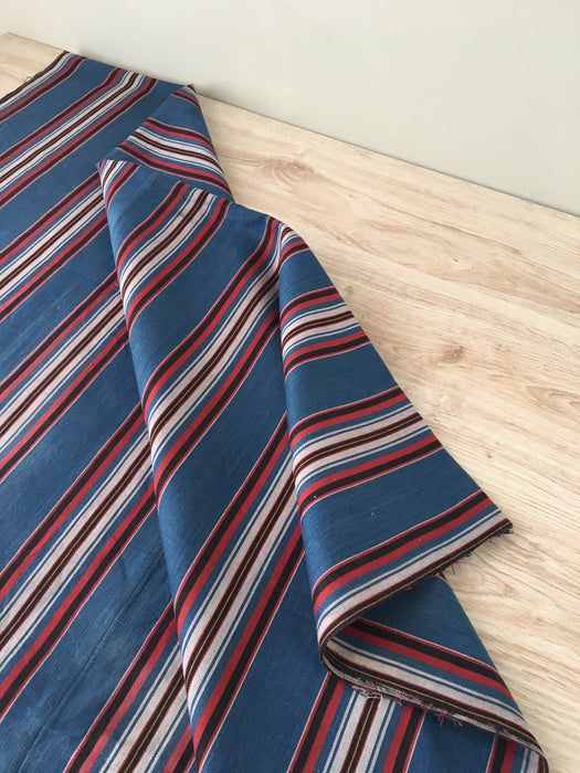 Multicolor striped ticking in blue, red and white. Very rare. Finland c.1900