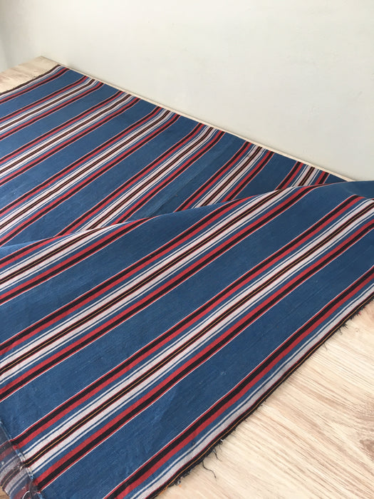 Multicolor striped ticking in blue, red and white. Very rare. Finland c.1900