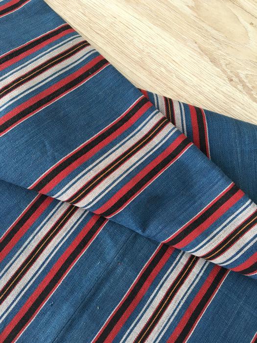 Multicolor striped ticking in blue, red and white. Very rare. Finland c.1900