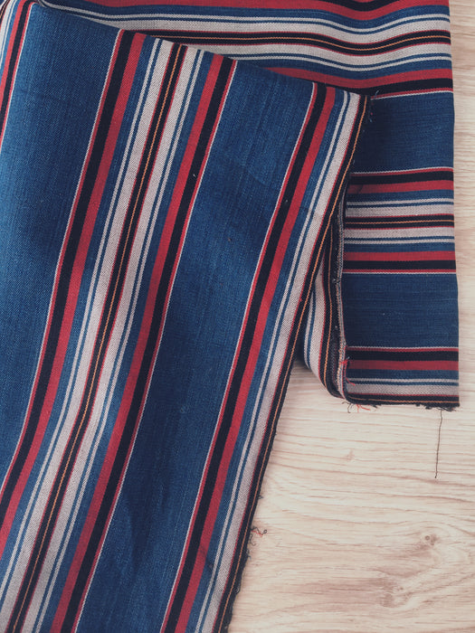Multicolor striped ticking in blue, red and white. Very rare. Finland c.1900