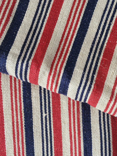 Blue Red Stripes Antique European Ticking Fabric Recovered Panels REC-FI-005 - Ticking Depot