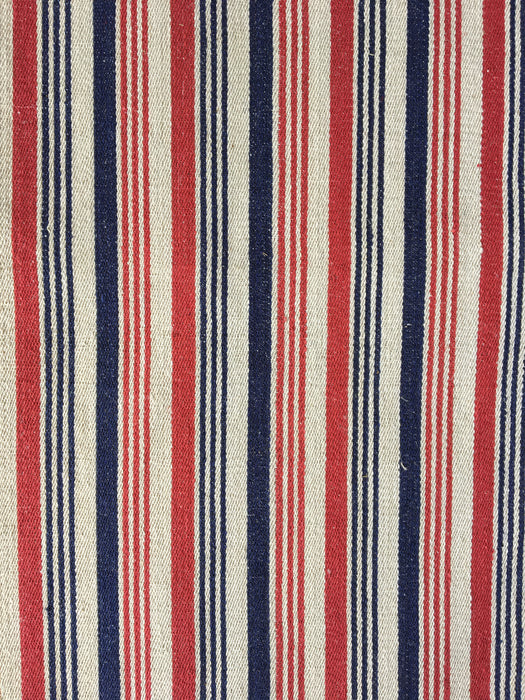 Extraordinary ticking, in linen tow. Blue, red, and white stripes. Finland c.1900 - 56 cm × 3.8 meters (2 pieces avail.)