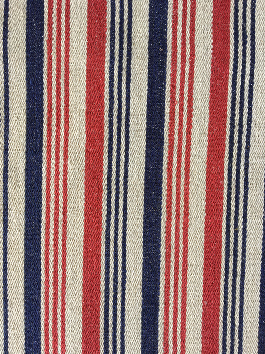Extraordinary ticking, in linen tow. Blue, red, and white stripes. Finland c.1900 - 56 cm × 3.8 meters (2 pieces avail.)