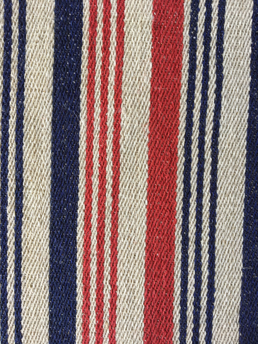 Extraordinary ticking, in linen tow. Blue, red, and white stripes. Finland c.1900 - 56 cm × 3.8 meters (2 pieces avail.)