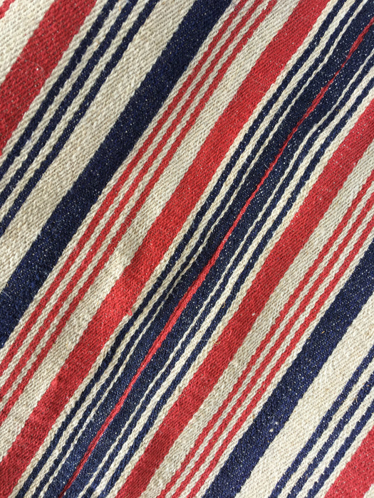Extraordinary ticking, in linen tow. Blue, red, and white stripes. Finland c.1900 - 56 cm × 3.8 meters (2 pieces avail.)