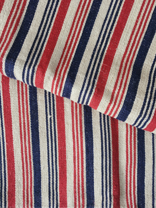 Extraordinary ticking, in linen tow. Blue, red, and white stripes. Finland c.1900 - 56 cm × 3.8 meters (2 pieces avail.)