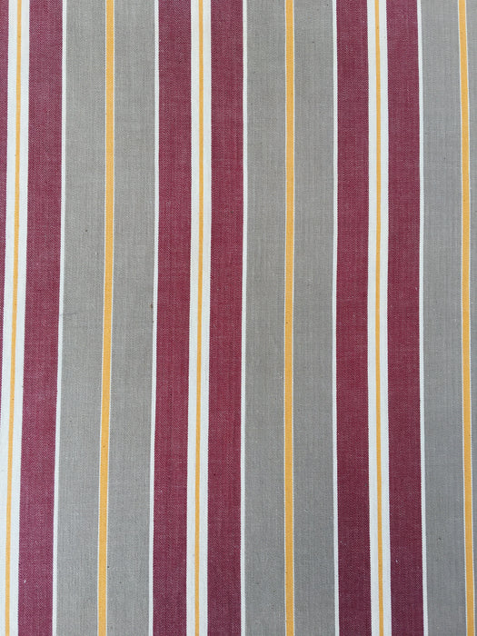 Finnish ticking  in burgundy, gray, and thin yellow stripes. c.1900 - 138 cm × 1.62 meters