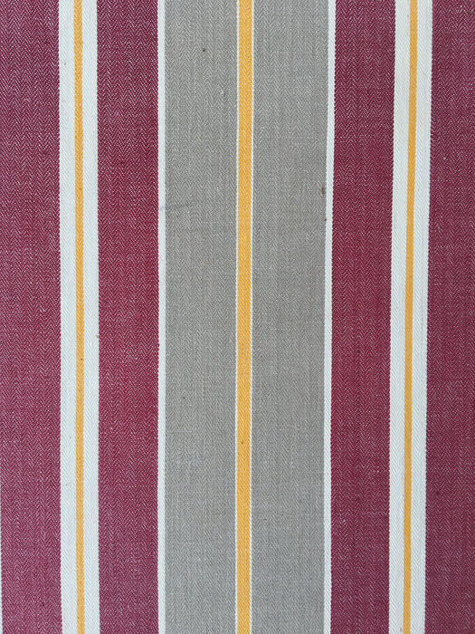Finnish ticking  in burgundy, gray, and thin yellow stripes. c.1900 - 138 cm × 1.62 meters