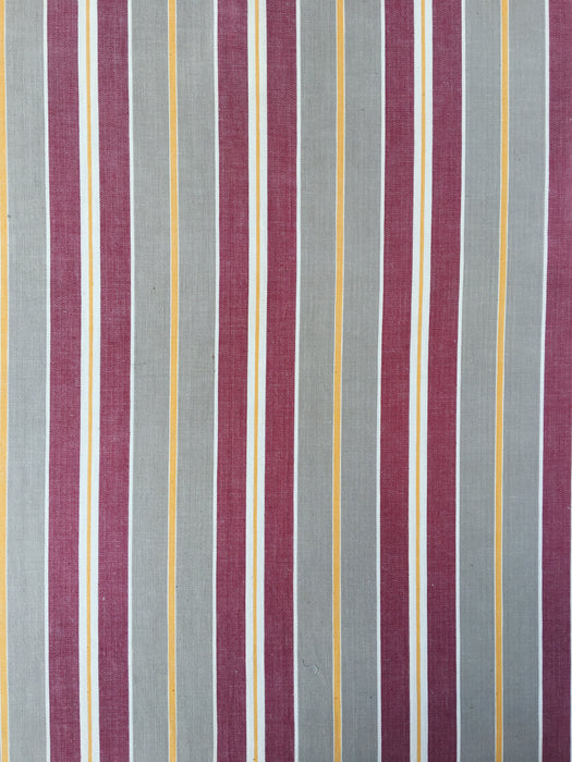 Finnish ticking  in burgundy, gray, and thin yellow stripes. c.1900 - 138 cm × 1.62 meters