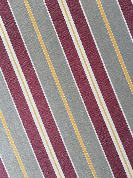 Finnish ticking  in burgundy, gray, and thin yellow stripes. c.1900 - 138 cm × 1.62 meters