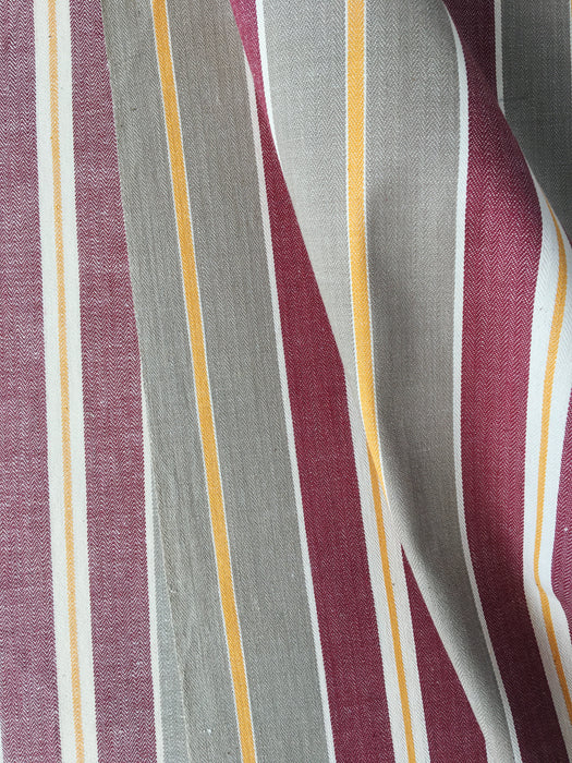 Finnish ticking  in burgundy, gray, and thin yellow stripes. c.1900 - 138 cm × 1.62 meters