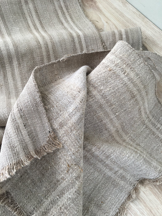 Grey linen striped ticking. Finland c.1900 - 60 cm × 2.7 meters