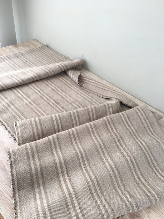 Grey linen striped ticking. Finland c.1900 - 60 cm × 2.7 meters