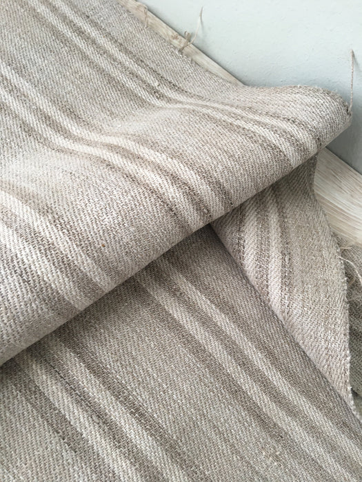 Grey linen striped ticking. Finland c.1900 - 60 cm × 2.7 meters