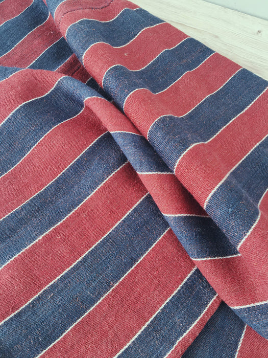 Finnish ticking in red and blue stripes. Extraordinary. Rustic. c.1900 - 55 cm × 3 meters (2 pieces avail.)