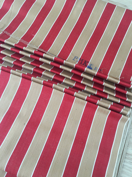 Finnish ticking in tan, red, and white stripes. c.1930 - 94 cm × 3 meters (9 m avail.)
