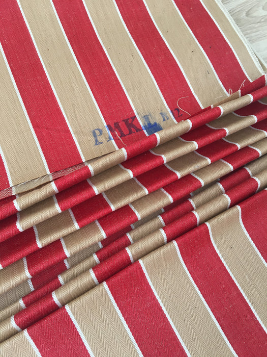 Finnish ticking in tan, red, and white stripes. c.1930 - 94 cm × 3 meters (9 m avail.)