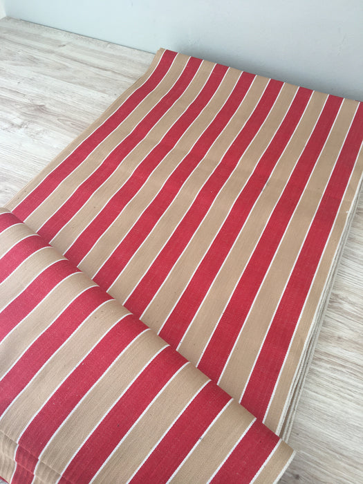 Finnish ticking in tan, red, and white stripes. c.1930 - 94 cm × 3 meters (9 m avail.)