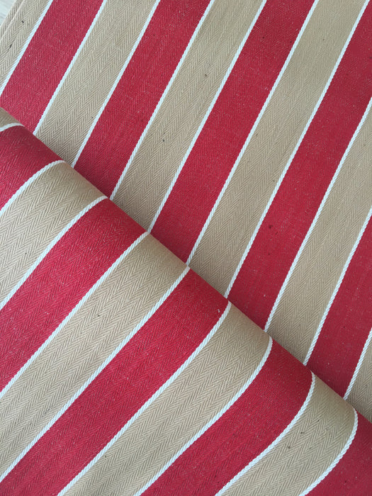 Finnish ticking in tan, red, and white stripes. c.1930 - 94 cm × 3 meters (9 m avail.)