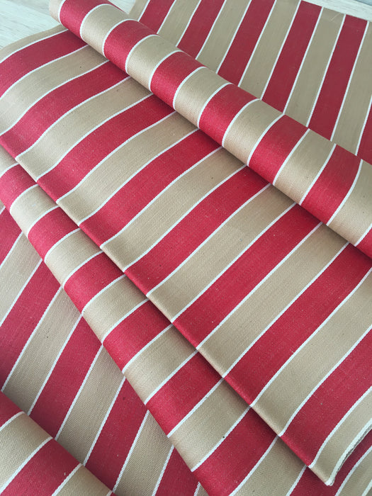 Finnish ticking in tan, red, and white stripes. c.1930 - 94 cm × 3 meters (9 m avail.)