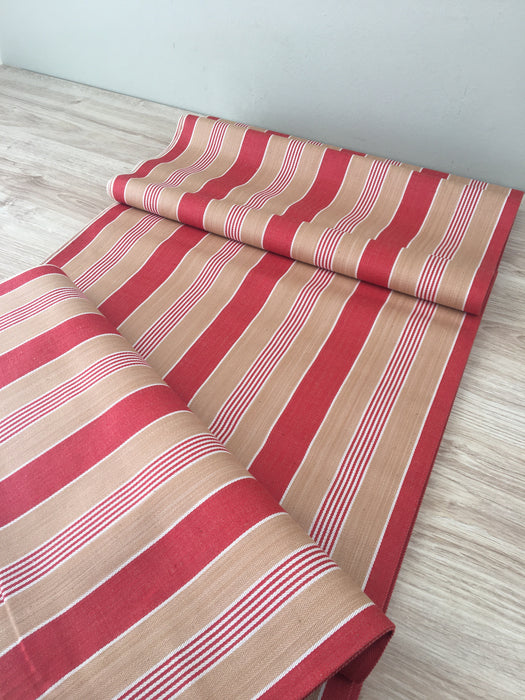 Finnish ticking in tan, red, and white stripes. c.1930 - 94 cm × 2.5 meters (5 m avail.)