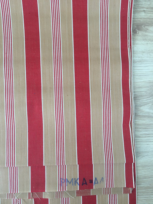 Finnish ticking in tan, red, and white stripes. c.1930 - 94 cm × 2.5 meters (5 m avail.)