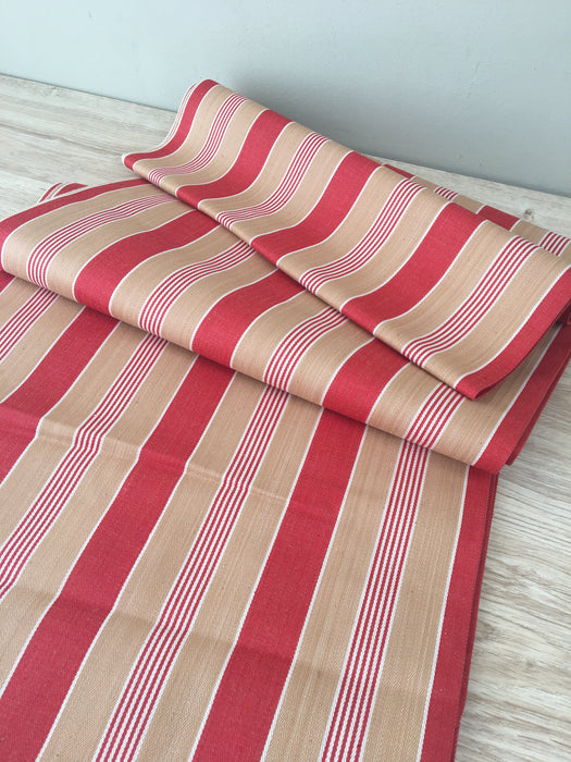 Finnish ticking in tan, red, and white stripes. c.1930 - 94 cm × 2.5 meters (5 m avail.)